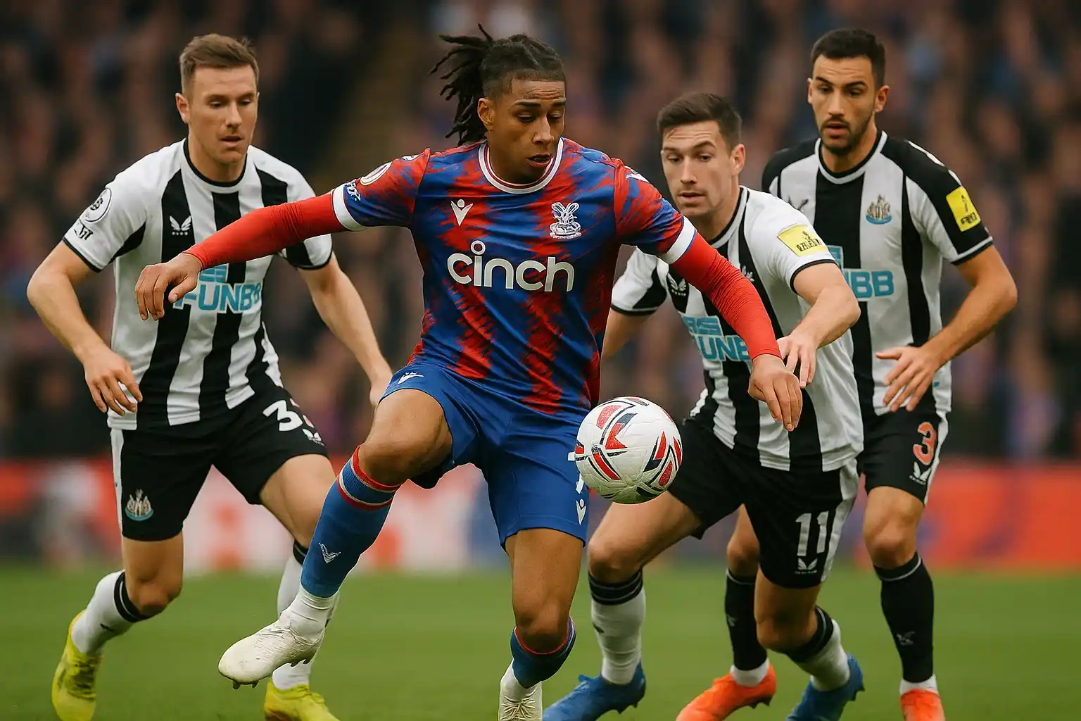 Michael Olise khống chế bóng tinh tế trong vòng vây đối thủ